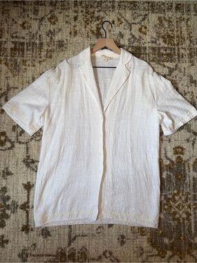 Maurie and Eve White Organic Cotton Button Down Embroidered Detail Shirt Size S